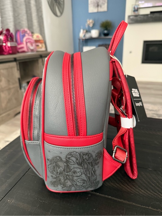 NWT Disney Star Wars Kids\' Darth Vader Loungefly Gray and Red Mini Backpack